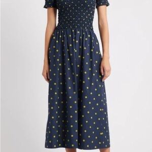 Damson Madder Navy Dress with Yellow Polka Dots Small